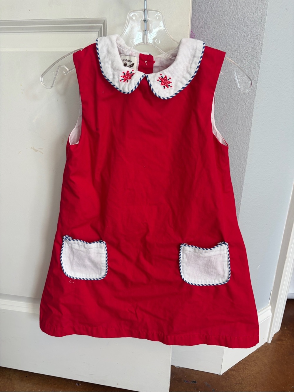 Red Girls' Holiday Dress with White Peter Pan Collar and stars